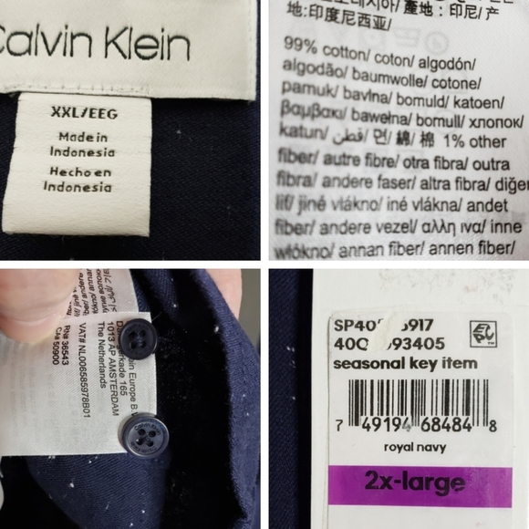 NEW Calvin Klein Button Down Mens Shirt Royal Navy Office Casual Spring Summer - Picture 4 of 11